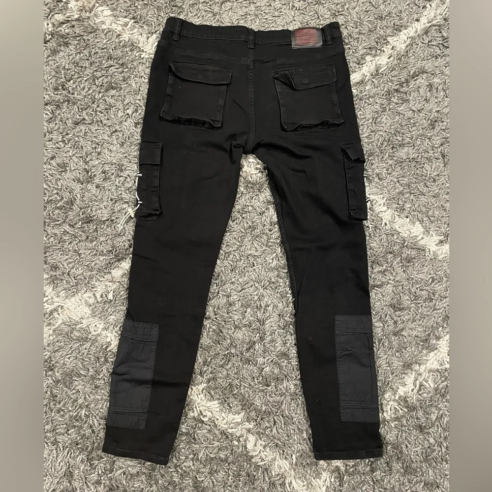 Serenede Mens Black Cargo Jeans Size 38-30